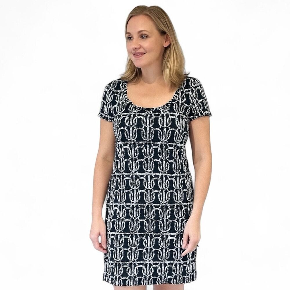 J Crew Sailor Knot Dress Nautical Print Navy Blue White 100% Cotton XS Preppy